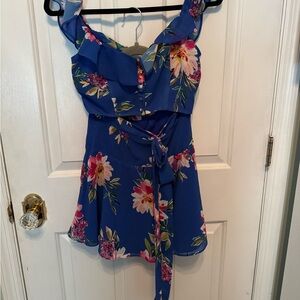 Privacy Please Blue Floral crop skirt set